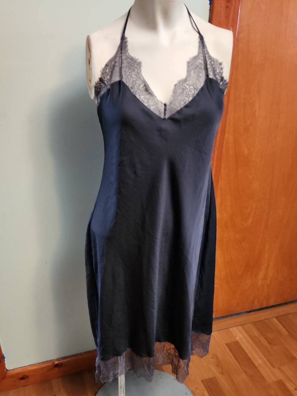 Victoria's Secret Black Satin Lace-Trim Slip